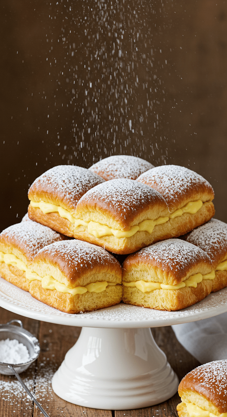 Brioche fourrée crème pâtissière élégante sur présentoir porcelaine