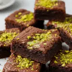 Brownie à la pistache vert naturel chocolat blanc élégant