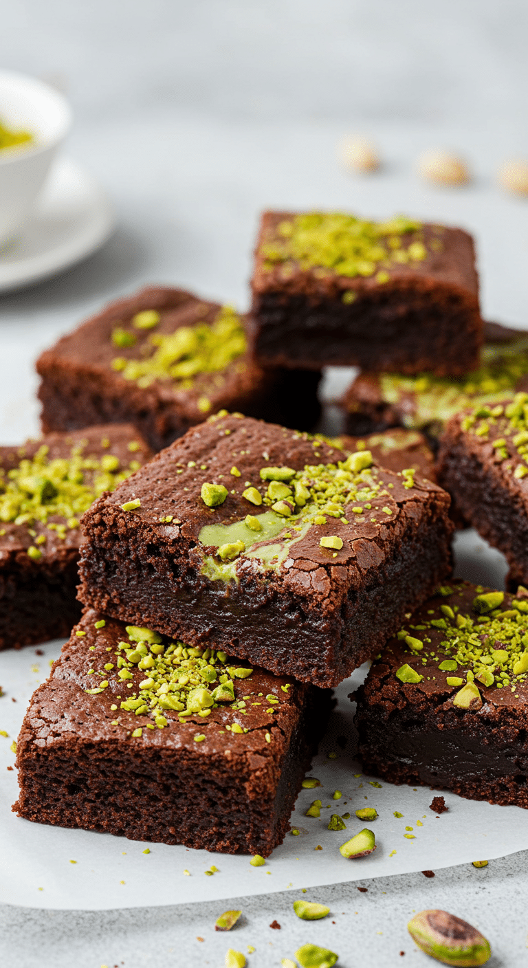 Brownie à la pistache vert naturel chocolat blanc élégant