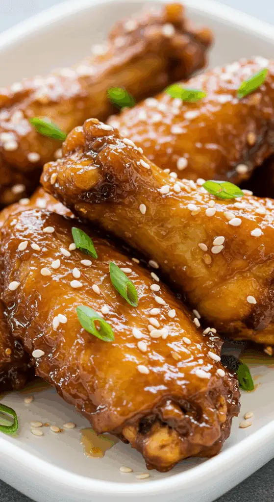 Chicken Wings au caramel vietnamiennes laquées sauce ambrée avec ciboule fraîche