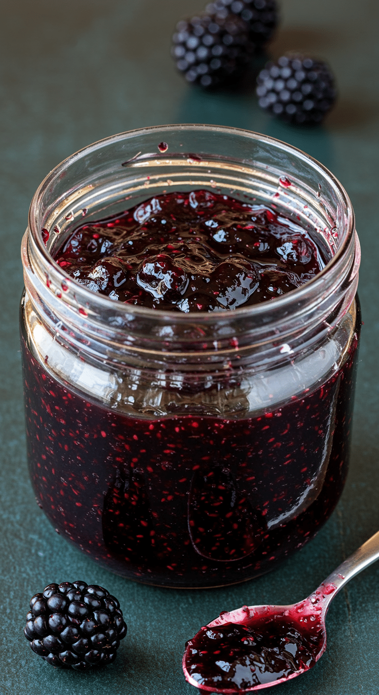 Confiture de mûres maison pot verre couleur pourpre mûres fraîches cuisine française