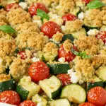 Crumble salé aux tomates courgettes basilic et chèvre doré au four