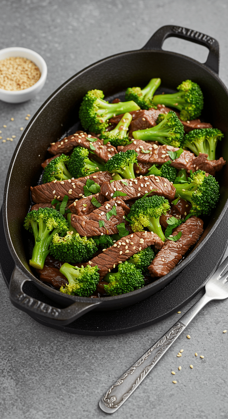 Émincé au brocoli healthy dans un wok avec vapeur et garniture asiatique