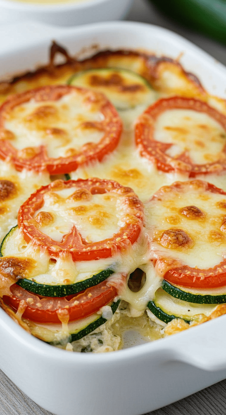 Gratin courgettes tomates doré plat céramique fromage fondu légumes colorés