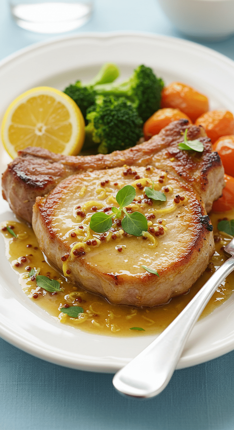 Grillade de porc au citron et moutarde dorée avec sauce brillante