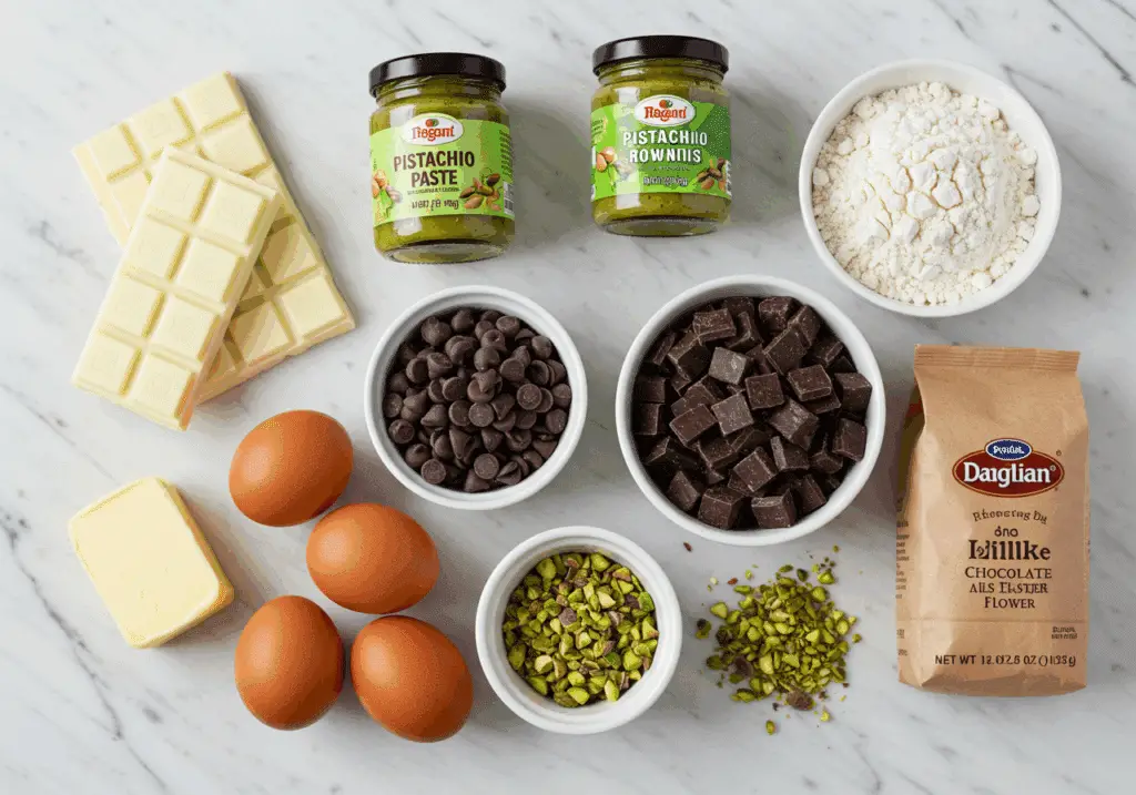 Ingrédients brownie pistache purée chocolat blanc premium qualité