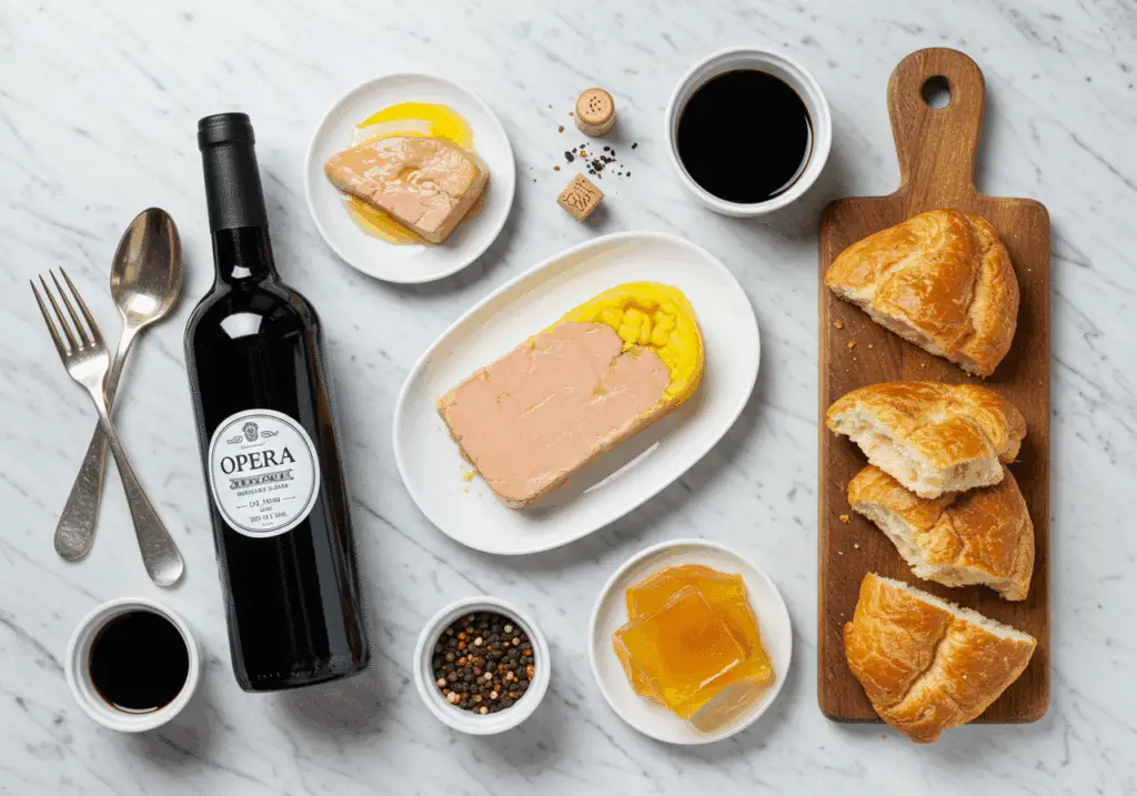 Ingrédients opéra foie gras vin rouge pain d'épices gélatine marbre