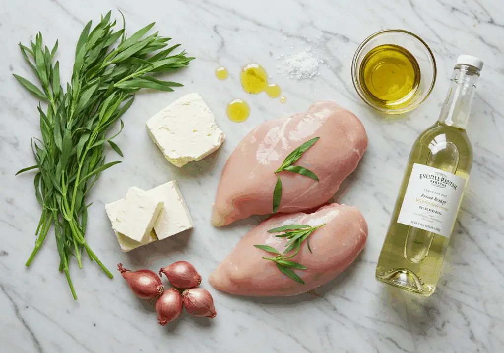 Ingrédients poulet carré frais estragon blancs échalotes vin blanc huile