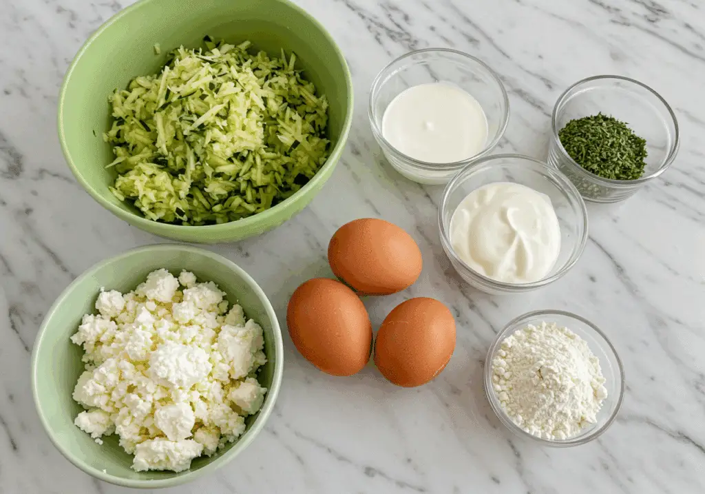 Ingrédients frais quiche sans pâte courgettes feta sur marbre