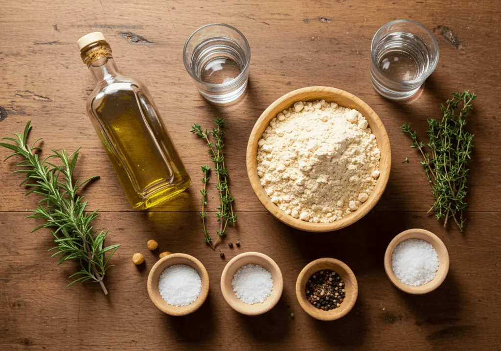 Ingrédients socca niçoise farine pois chiches huile olive eau sel herbes