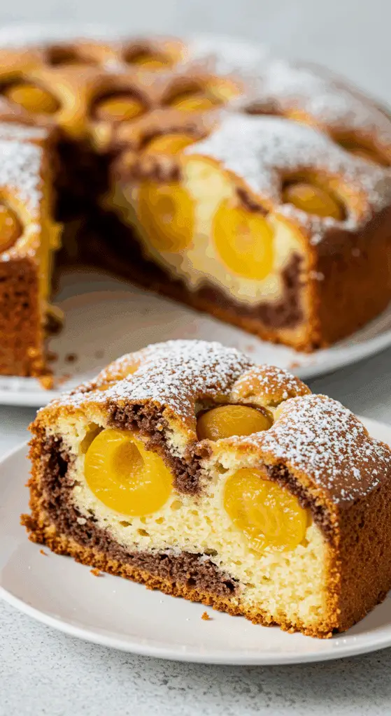 Marbré aux mirabelles moelleux avec marbrures chocolat vanille dorées