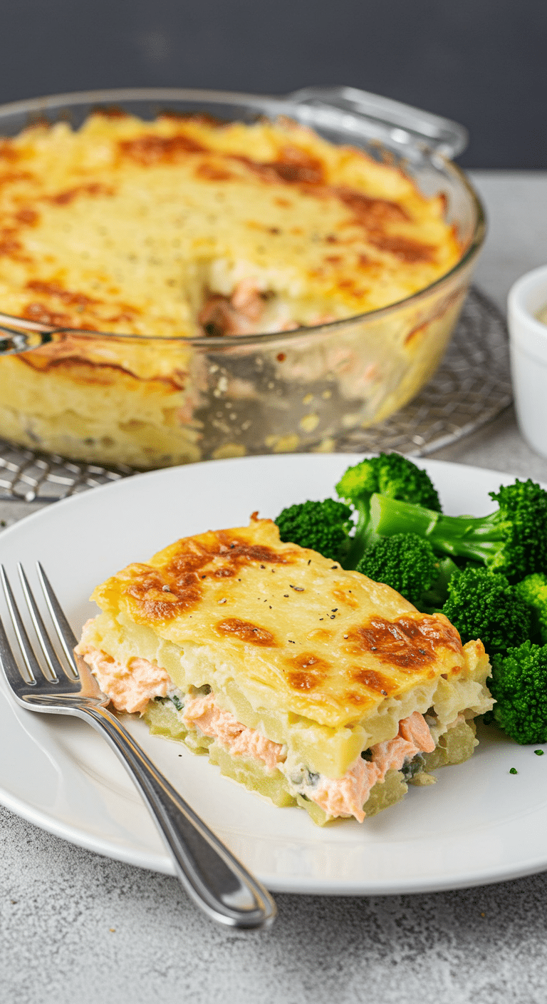 Pâté saumon sans croûte gratiné plat céramique fromage doré présentation familiale