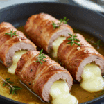 Roulés de filet mignon de porc au Camembert de Normandie tranchés sur assiette
