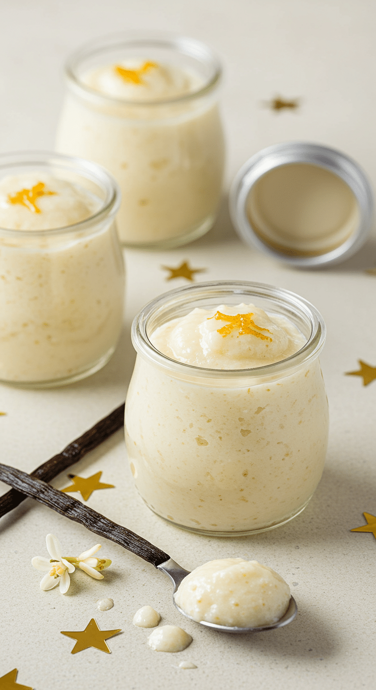Semoule au lait crémeuse fleur d'oranger ramequins blancs pistaches présentation élégante