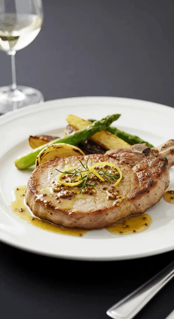 Grillade de porc au citron moutarde dressée avec légumes