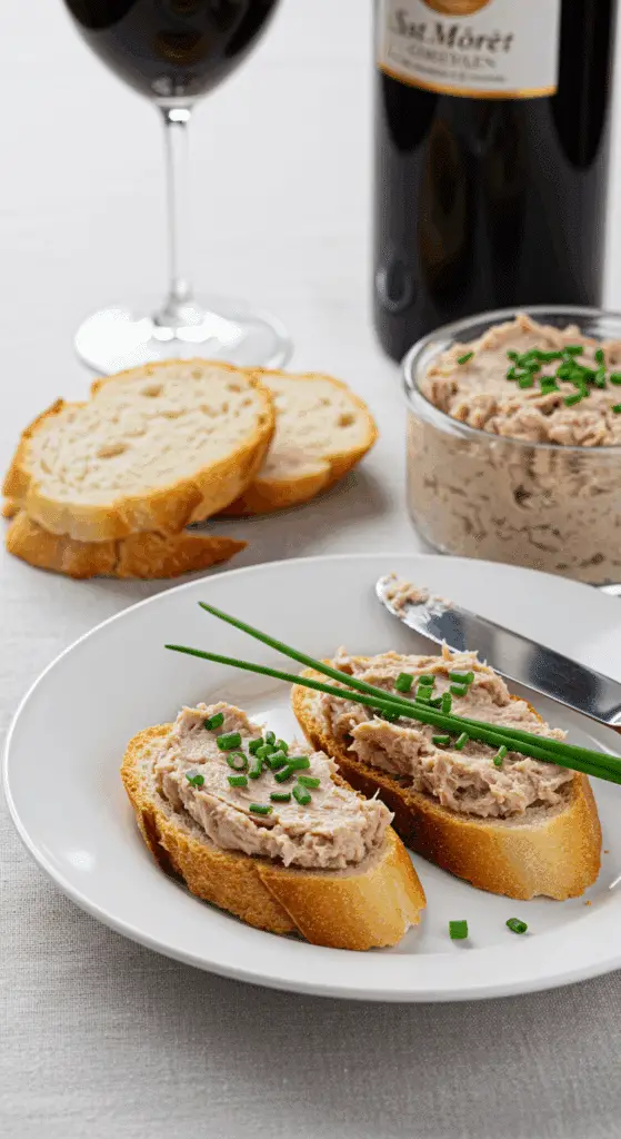 Service rillettes thon St Môret pain grillé apéritif français