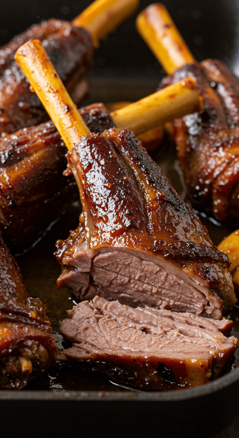 Souris agneau confites plat fonte dorées tendres ail thym jus cuisson rustique français