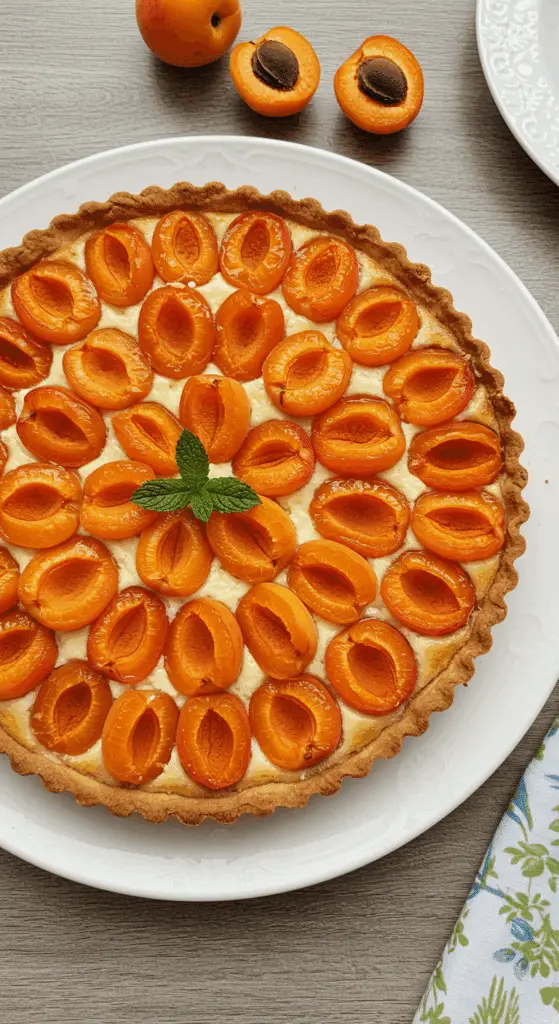 Tarte aux abricots et crème d'amande dorée parfaite sur bois rustique