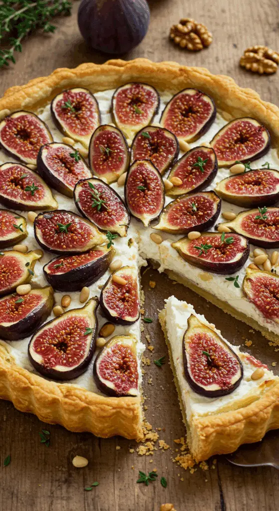 Tarte aux figues et fromage de chèvre avec noix et miel