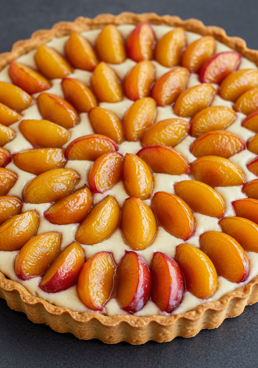 Tarte à la mirabelle avec crème d'amandes à la vanille dorée élégante