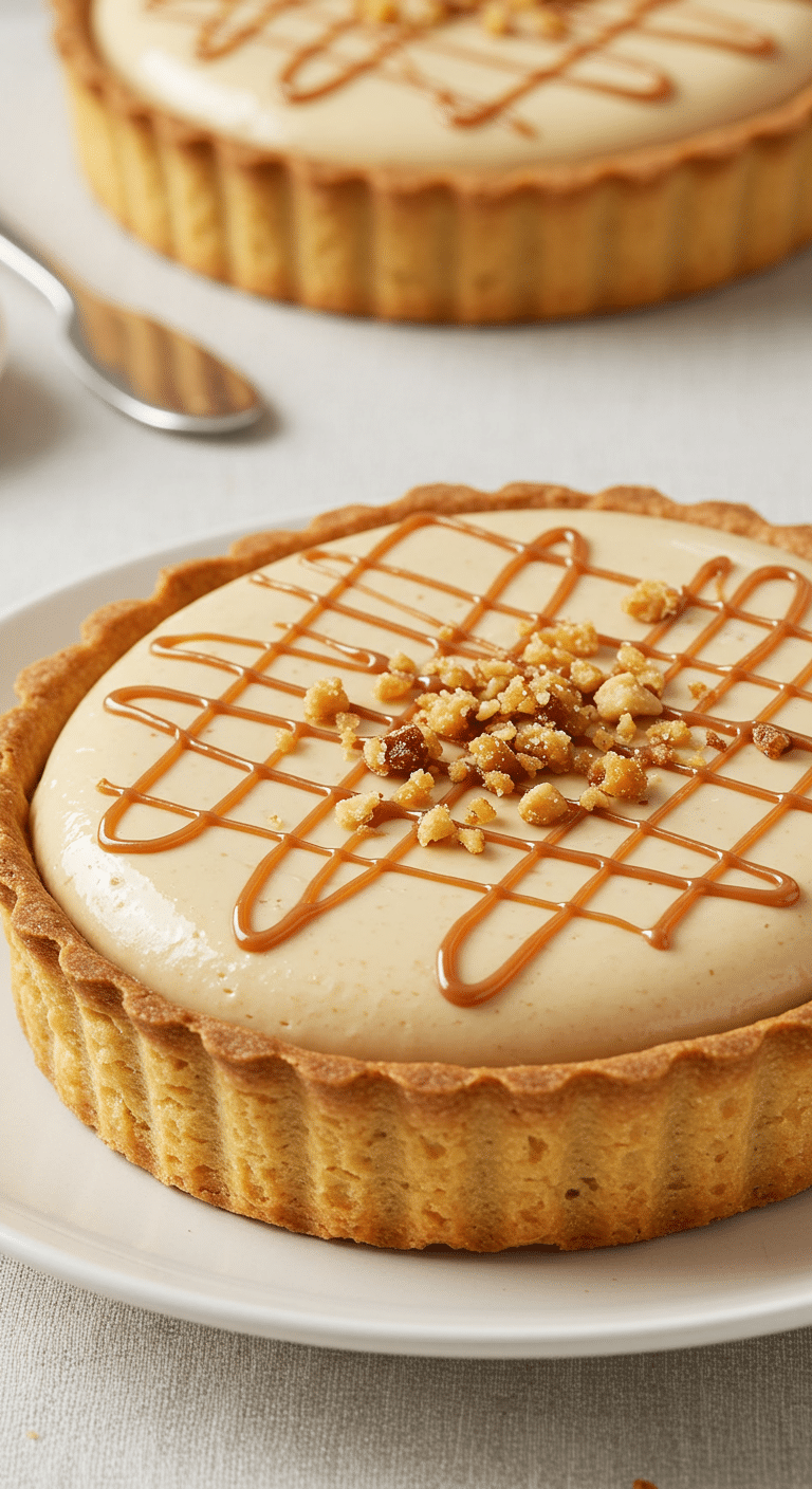 Tranche élégante flan Dulcey vanille praliné assiette porcelaine