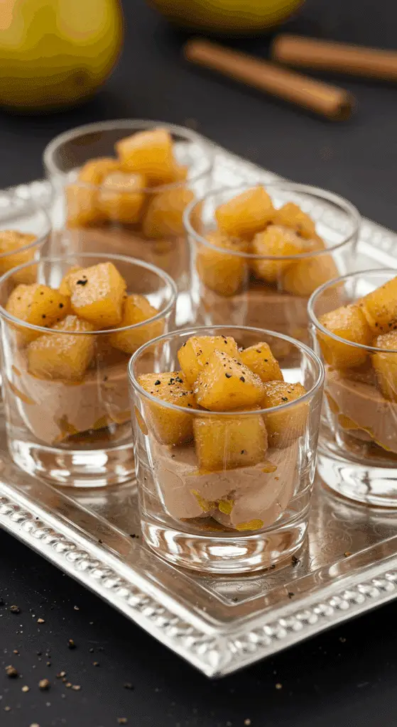 Verrines poires foie gras élégantes sur marbre blanc luxueux
