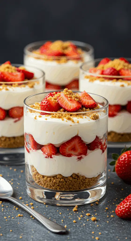 Assemblage en couches de la coupe aux fraises mascarpone transparente