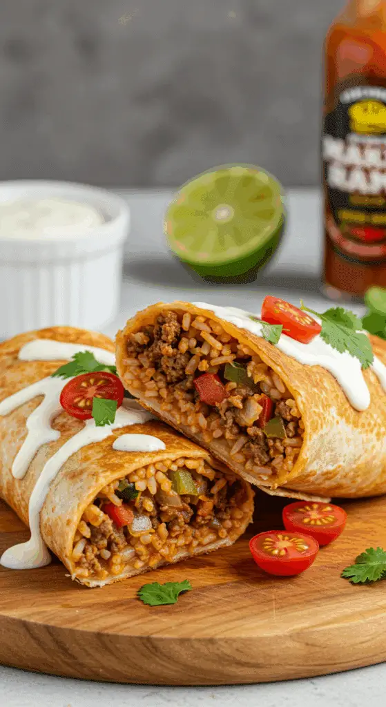 Burrito mexicain touski à la friteuse à air doré et croustillant parfaitement cuit