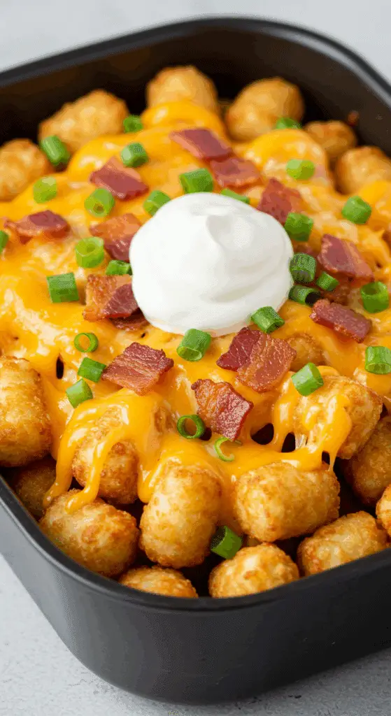 Casserole tater tots style nachos friteuse air fromage fondu