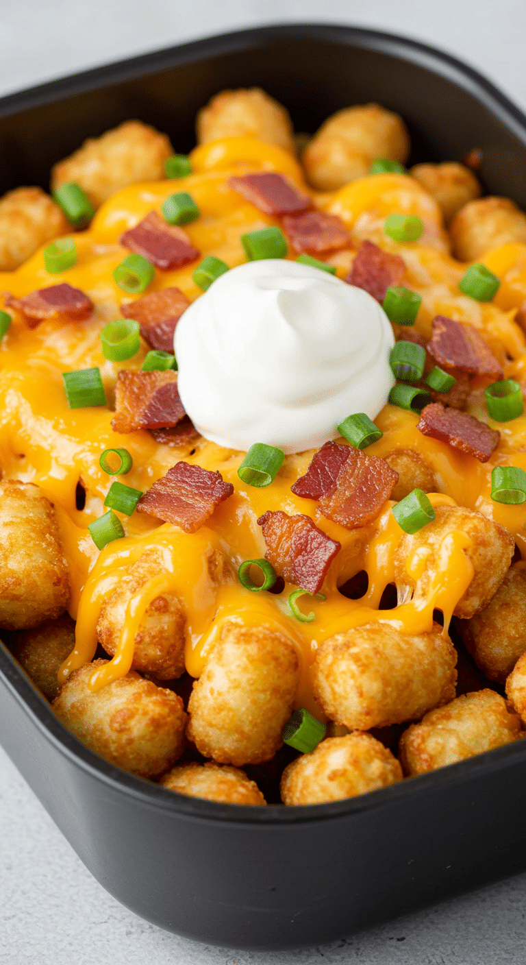 Casserole tater tots style nachos friteuse air fromage fondu
