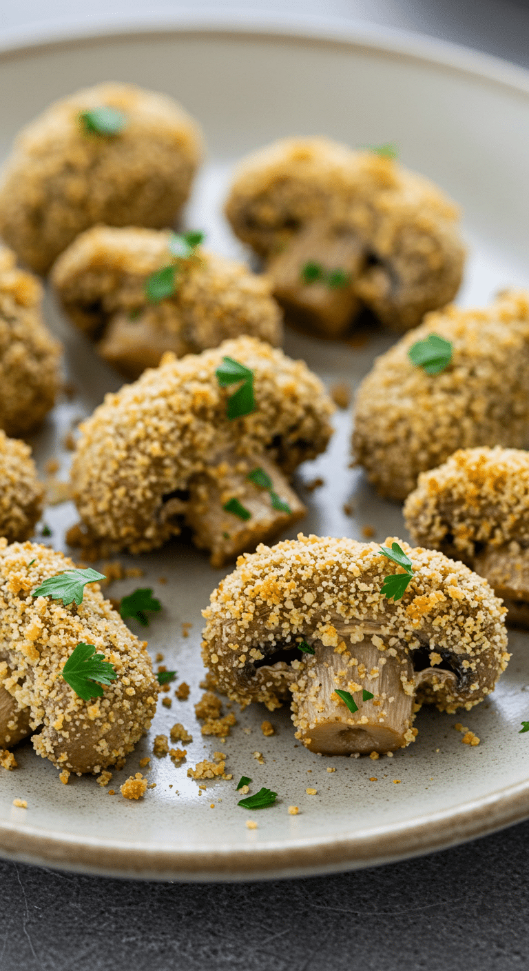 Champignons grillés à la friteuse à air avec petite chapelure à l'ail et persil dorée