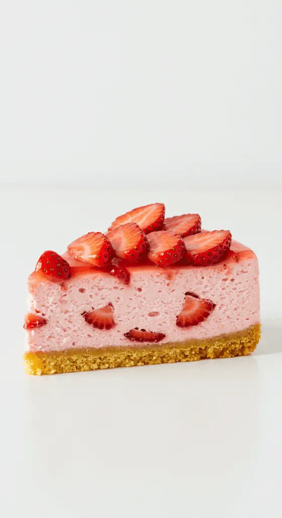 Cheese cake aux fraises tranche crémeuse coulis fraises
