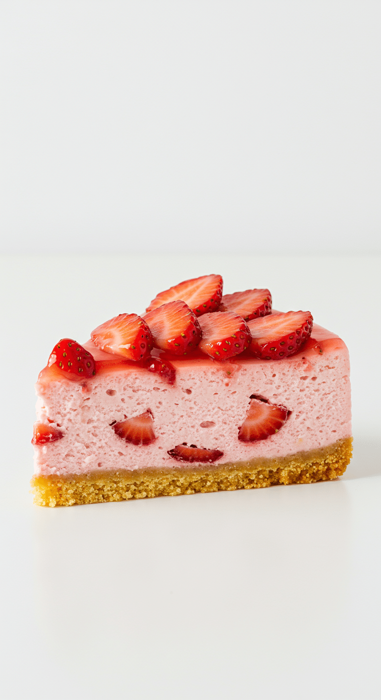 Cheese cake aux fraises tranche crémeuse coulis fraises