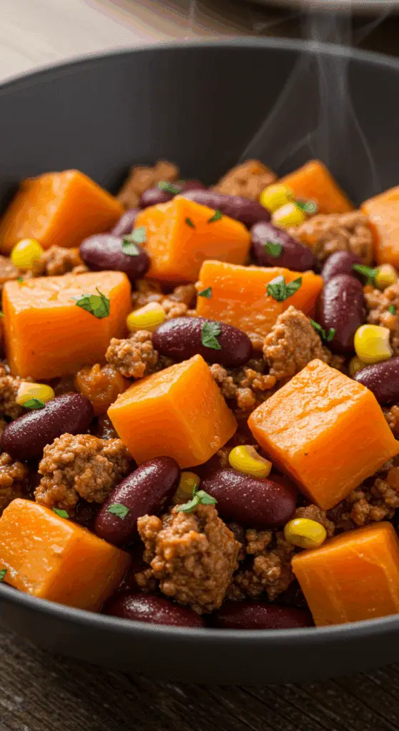 Chili patate douce porc après cuisson lente mijoteuse consistance parfaite