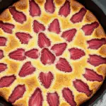 Clafoutis aux fraises traditionnel français parfaitement doré dans moule céramique