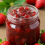 Confiture de fraises traditionnelle dans pots verre avec bassine cuivre