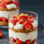 Coupe aux fraises mascarpone élégante dans verres transparents avec couches