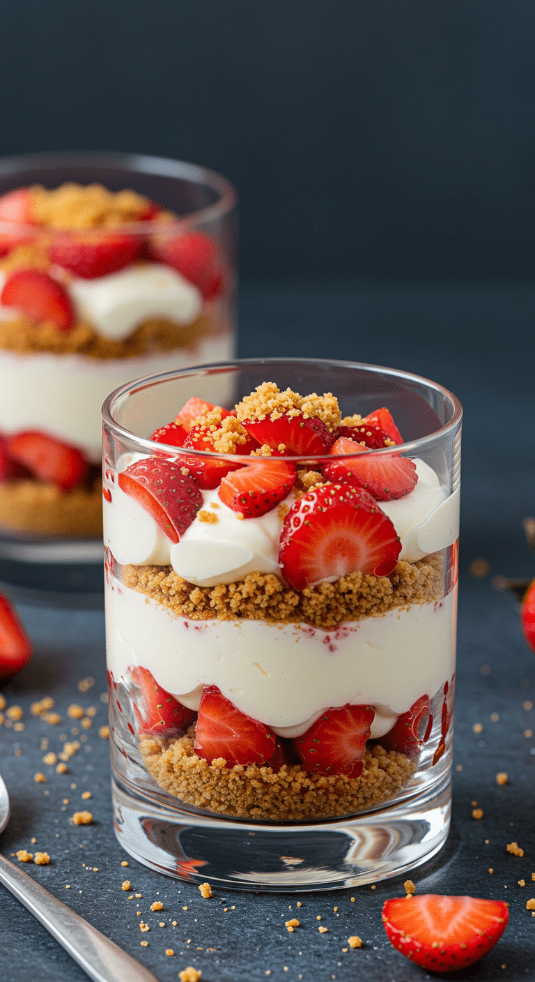 Coupe aux fraises mascarpone élégante dans verres transparents avec couches