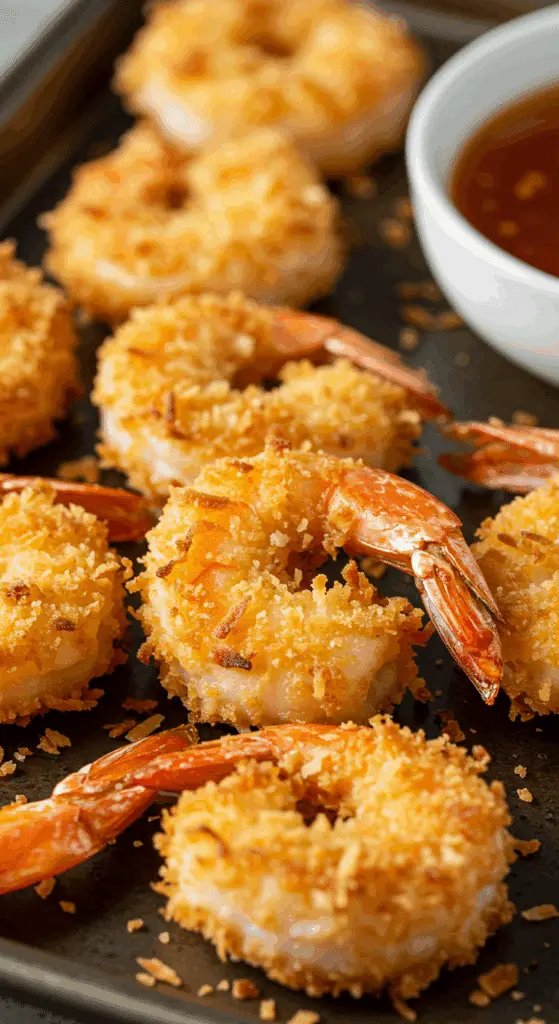 Crevettes croustillantes au coco à la friteuse à air dorées et croustillantes