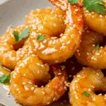 Crevettes croustillantes à l'orange et au miel avec glaçage brillant doré