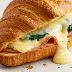 Croissant déjeuner gratiné jambon havarti doré avec fromage fondu