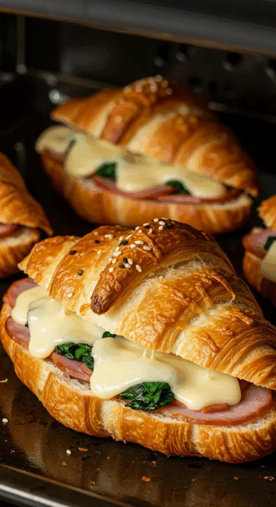 Cuisson au four des croissants gratinés avec havarti doré