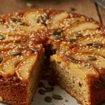 Service gâteau renversé tranche caramel crème fraîche automne