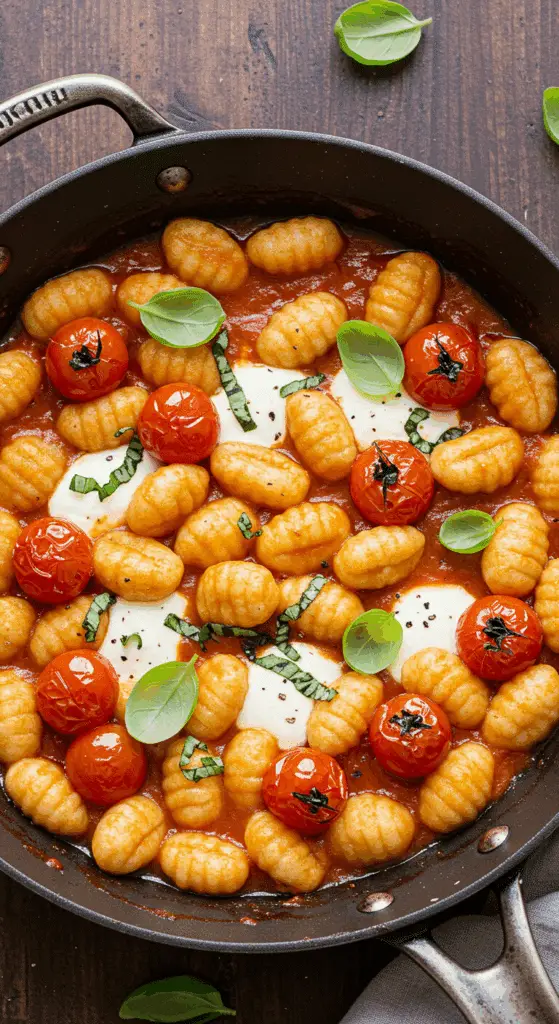 Gnocchis «one-pot» au mozzarella et tomates fraîches dans casserole rustique