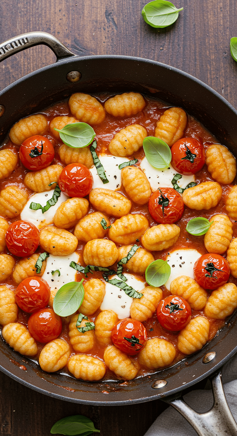 Gnocchis «one-pot» au mozzarella et tomates fraîches dans casserole rustique