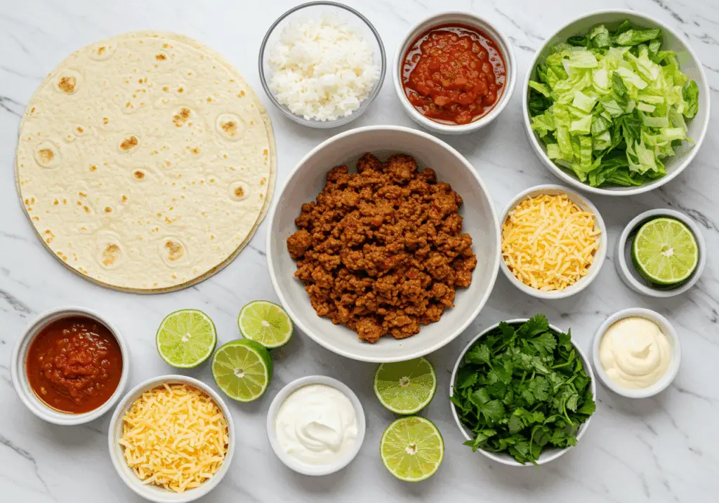 Ingrédients frais pour burrito mexicain touski à la friteuse à air disposés artistiquement