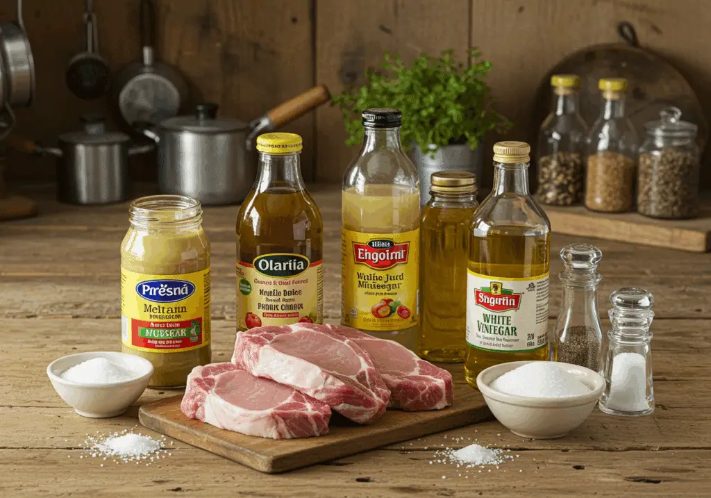 Ingrédients pour côtelettes de porc glacées à la moutarde style français