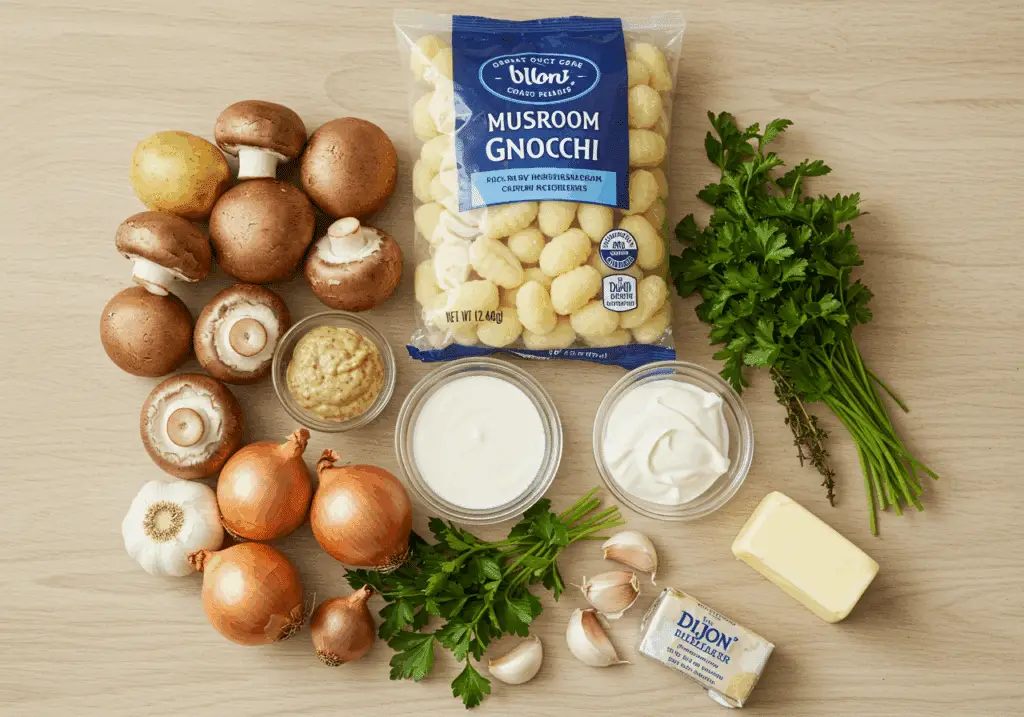 Ingrédients pour gnocchis « one pot » sauce crémeuse champignons style italien