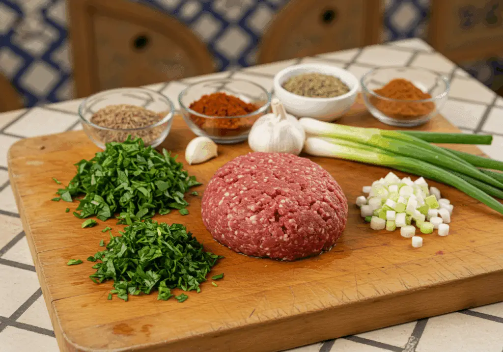 Ingrédients keftas de bœuf épices orientales maghrébines authentiques