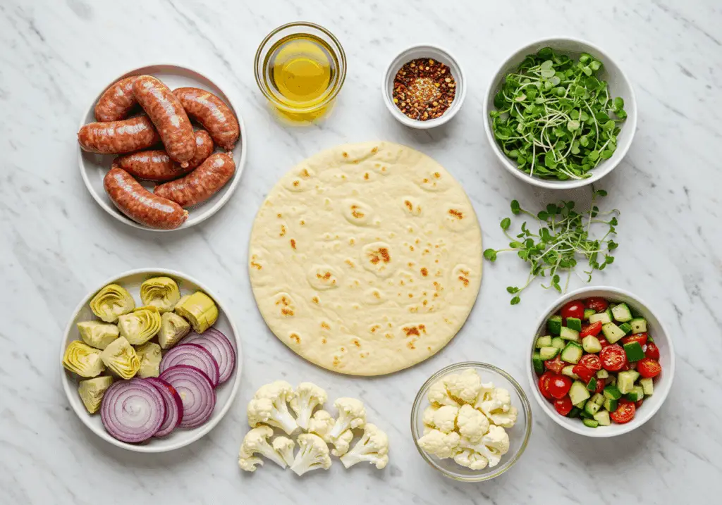 Ingrédients pour naan aux saucisses italiennes braisées aux légumes friteuse à air
